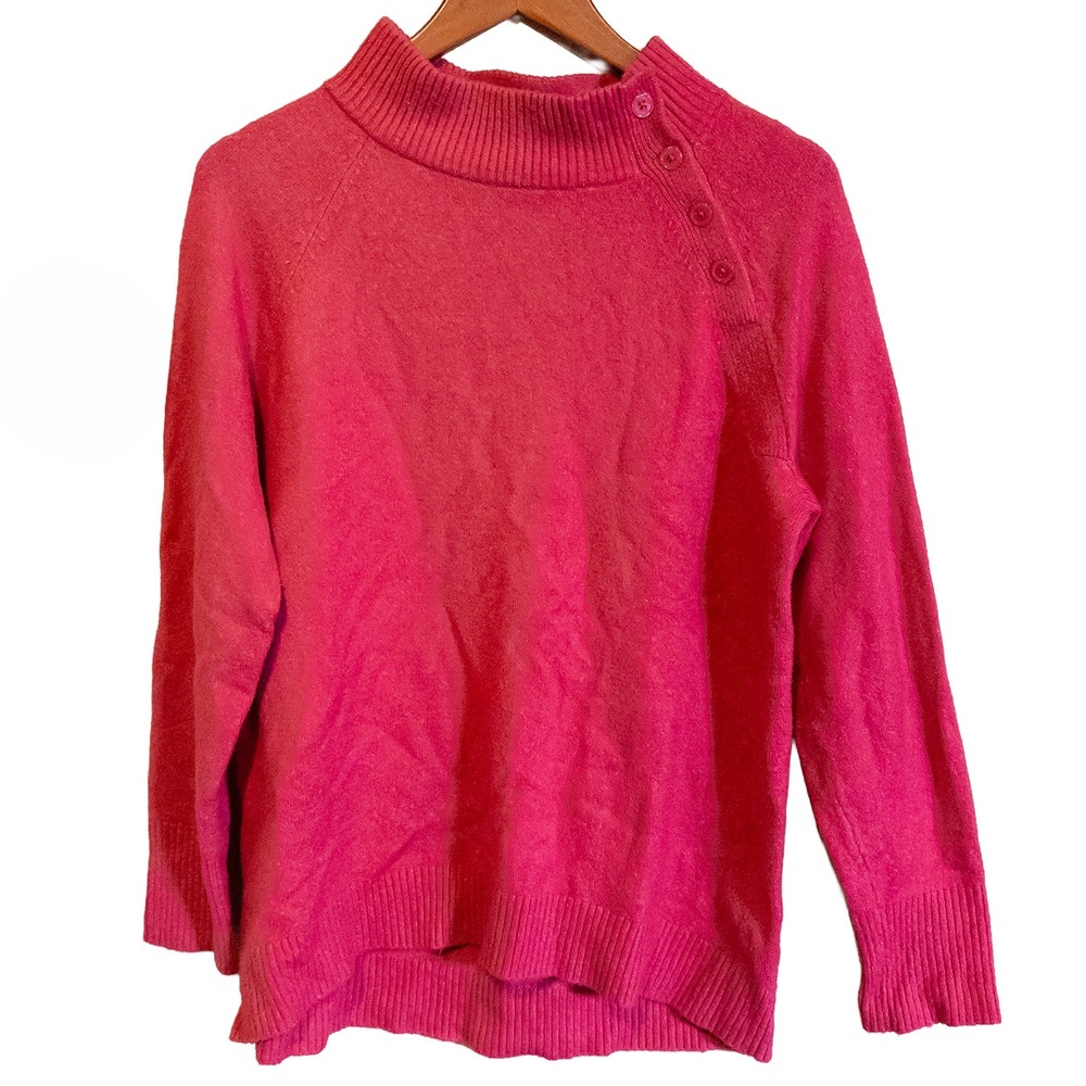 Talbots Pink Mock Neck Button Shoulder Acrylic Sweater Womens Medium